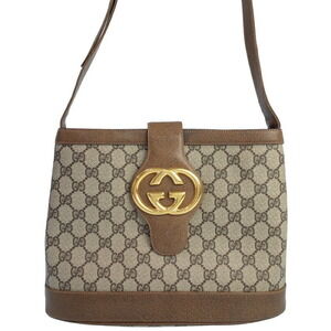 Gucci GG Plus Monogram Flat Messenger Crossbody Bag Brown
